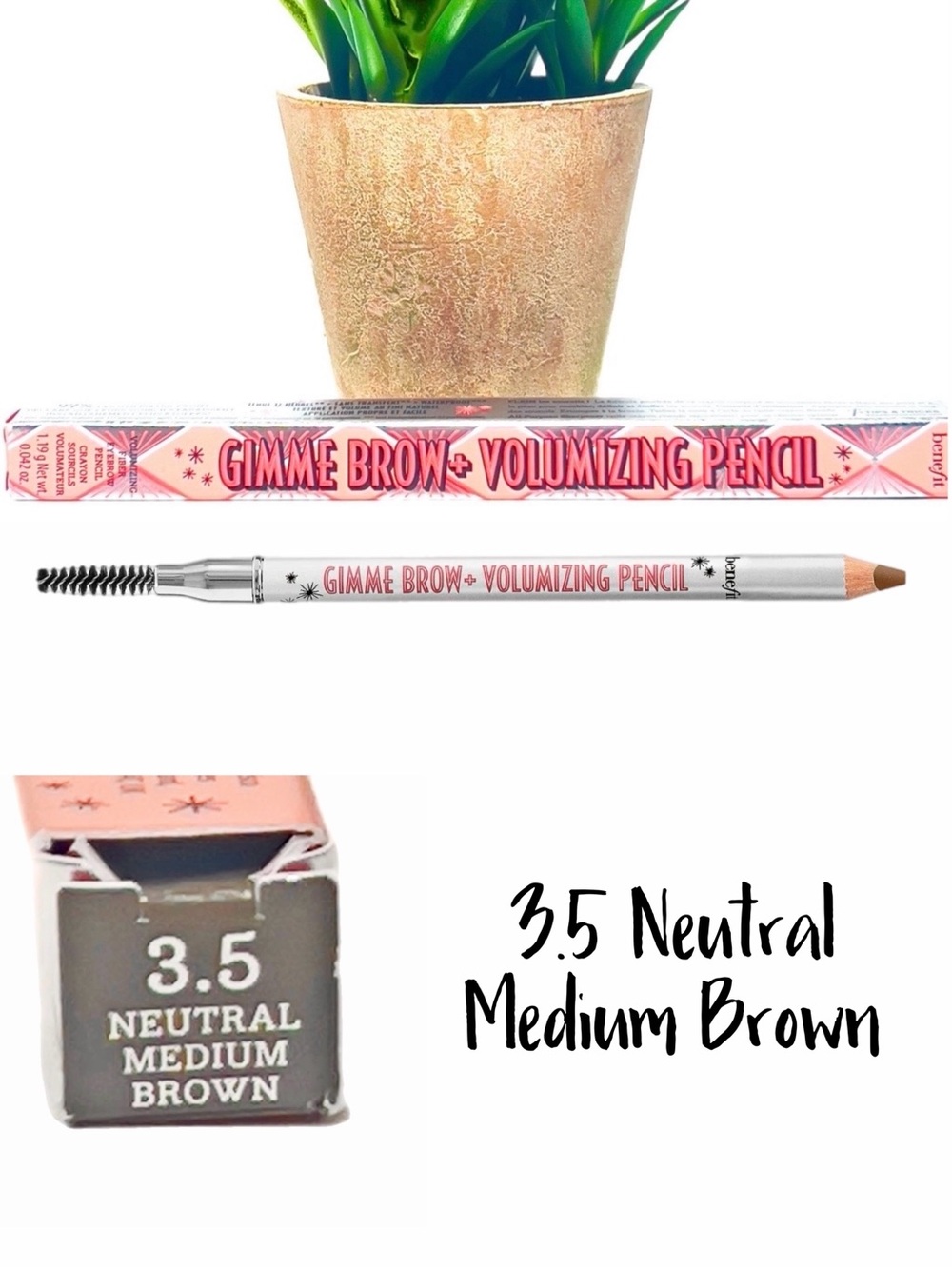 NIB Benefit Gimme Brow + Volumizing Pencil - 3.5 Medium Neutral Brown